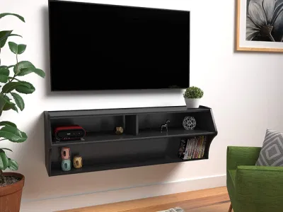 Wandmontierte Audio-/Videokonsole, TV-Ständer für Wohnzimmer, 48,5 Zoll BX 16,75 Zoll HX 16 Zoll T, Schwarz